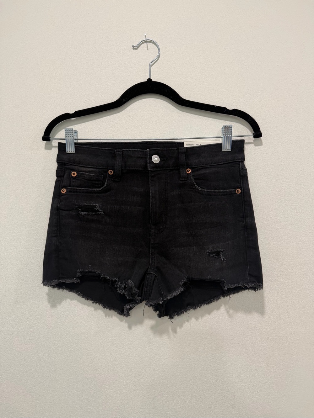 American Eagle Black Distressed High Rise Shortie Shorts Size 4